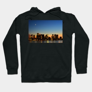 Crescent Moon over Boston at Dusk from East Boston Hoodie